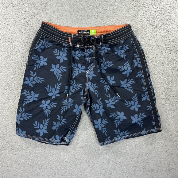 Quiksilver Board Shorts Mens‎ 30 Black Blue Floral Waterman Beach Tropical Surf - Picture 1 of 9
